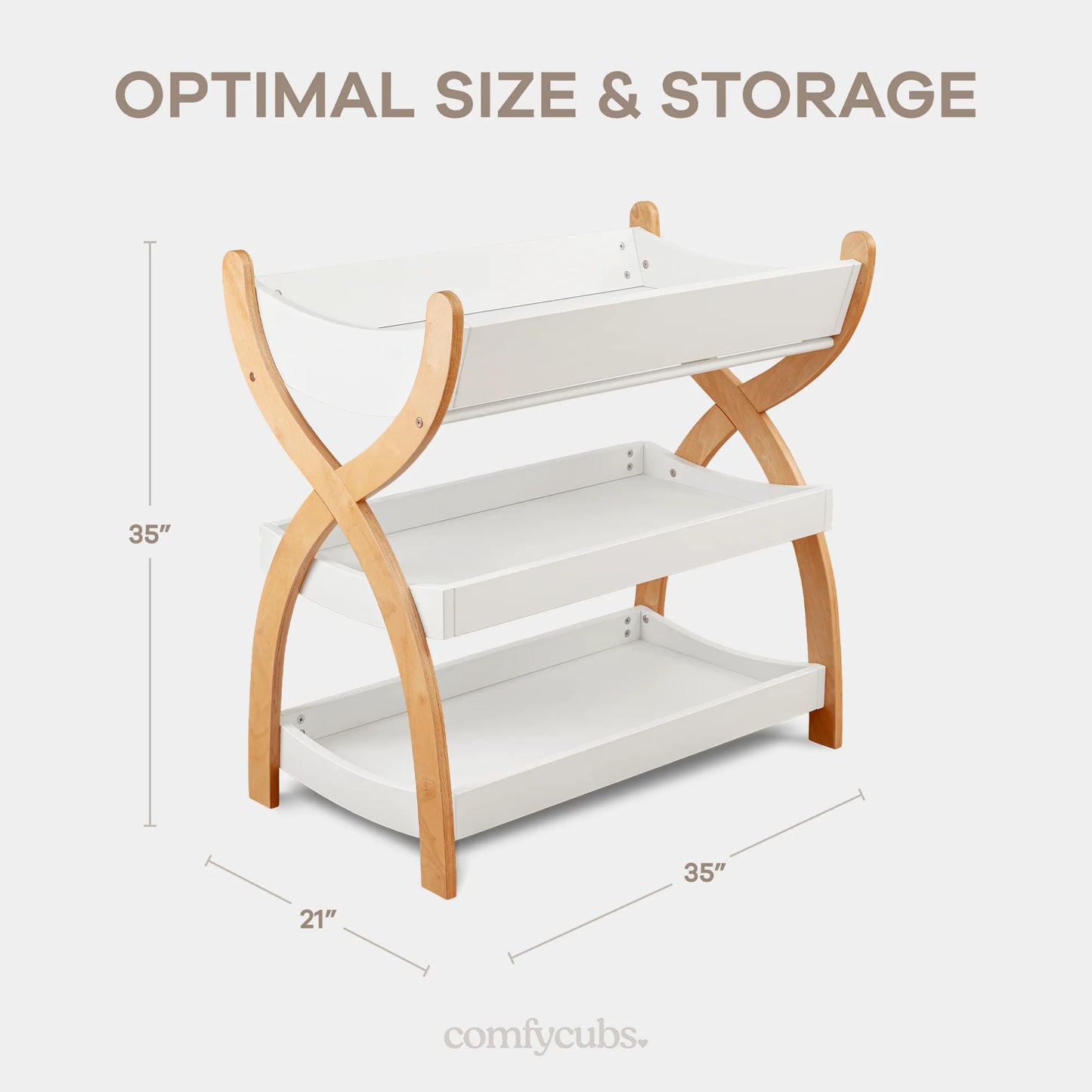 Baby Changing Table by Comfy Cubs - White With Natural Wood Legs