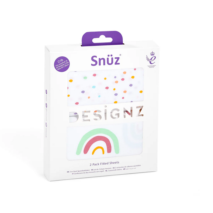 Snuz Bassinet 2 Pack Fitted Sheets - Multi Rainbow