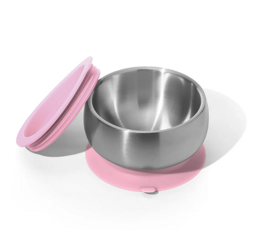 Avanchy Stainless Steel Suction Baby Bowl + Air Tight Lid - Pink