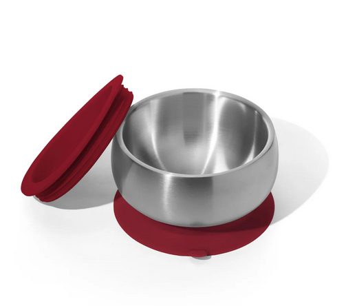 Avanchy Stainless Steel Suction Baby Bowl + Air Tight Lid - Red