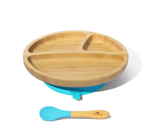 Avanchy Bamboo Suction Toddler Plate + Spoon - Blue