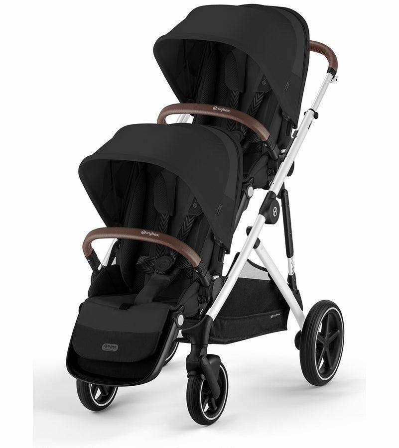 Cybex Gazelle S 2 Double Stroller Bundle Silver Frame Moon Black