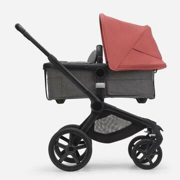 Bugaboo Fox5 Stroller- Sunrise Red Sun Canopy, Grey Mélange Fabrics, Black Chassis - Traveling Tikes 