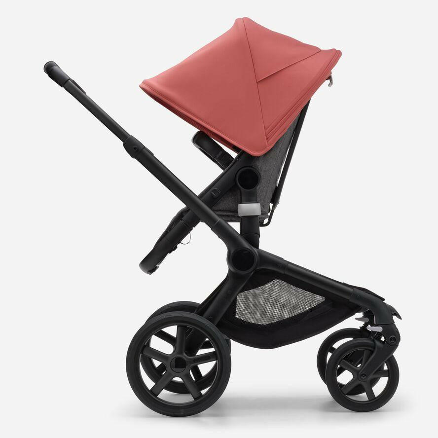 Bugaboo Fox5 Stroller- Sunrise Red Sun Canopy, Grey Mélange Fabrics, Black Chassis - Traveling Tikes 