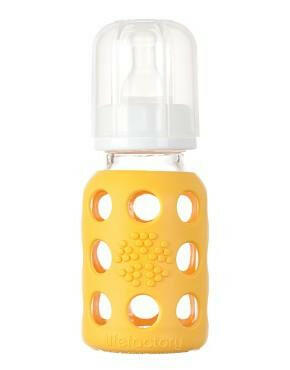 Life Factory 4 oz Glass Baby Bottle with Silicone Sleeve (yellow) - Traveling Tikes 