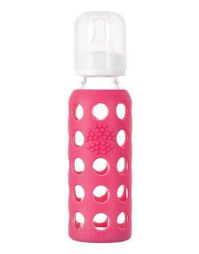 Life Factory 9 oz Glass Baby Bottle with Silicone Sleeve (raspberry) - Traveling Tikes 