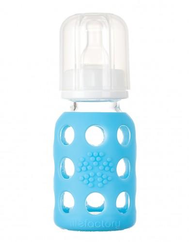 Life Factory 9 oz Glass Baby Bottle with Silicone Sleeve (raspberry) - Traveling Tikes 