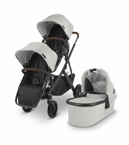 UPPAbaby VISTA V2 Double Stroller Bundle - Anthony (White and Grey Chenille / Carbon / Chestnut Leather) - Traveling Tikes 