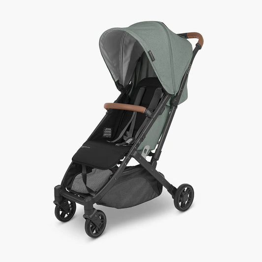 UPPAbaby Minu V2 Stroller - Gwen - Green Mélange | Carbon Frame | Saddle Leather - Traveling Tikes 