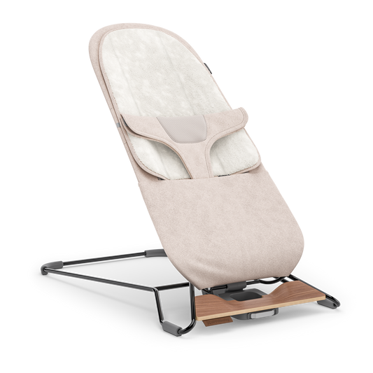 UPPAbaby Mira 2-in-1 Bouncer and Seat - Charlie (Sand Melange / Black Frame / Walnut Wood) - Traveling Tikes 