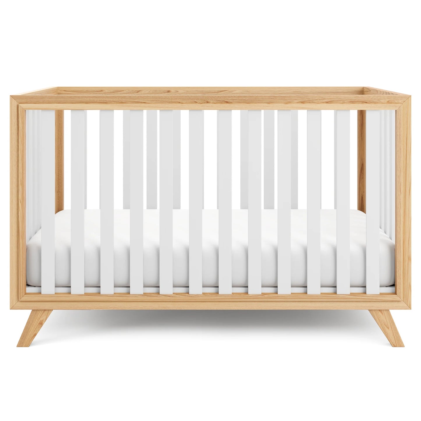 Comfy Cubs Baby Crib for 0 to 3 Years - White Bars and Frame and Natural Wood Leg