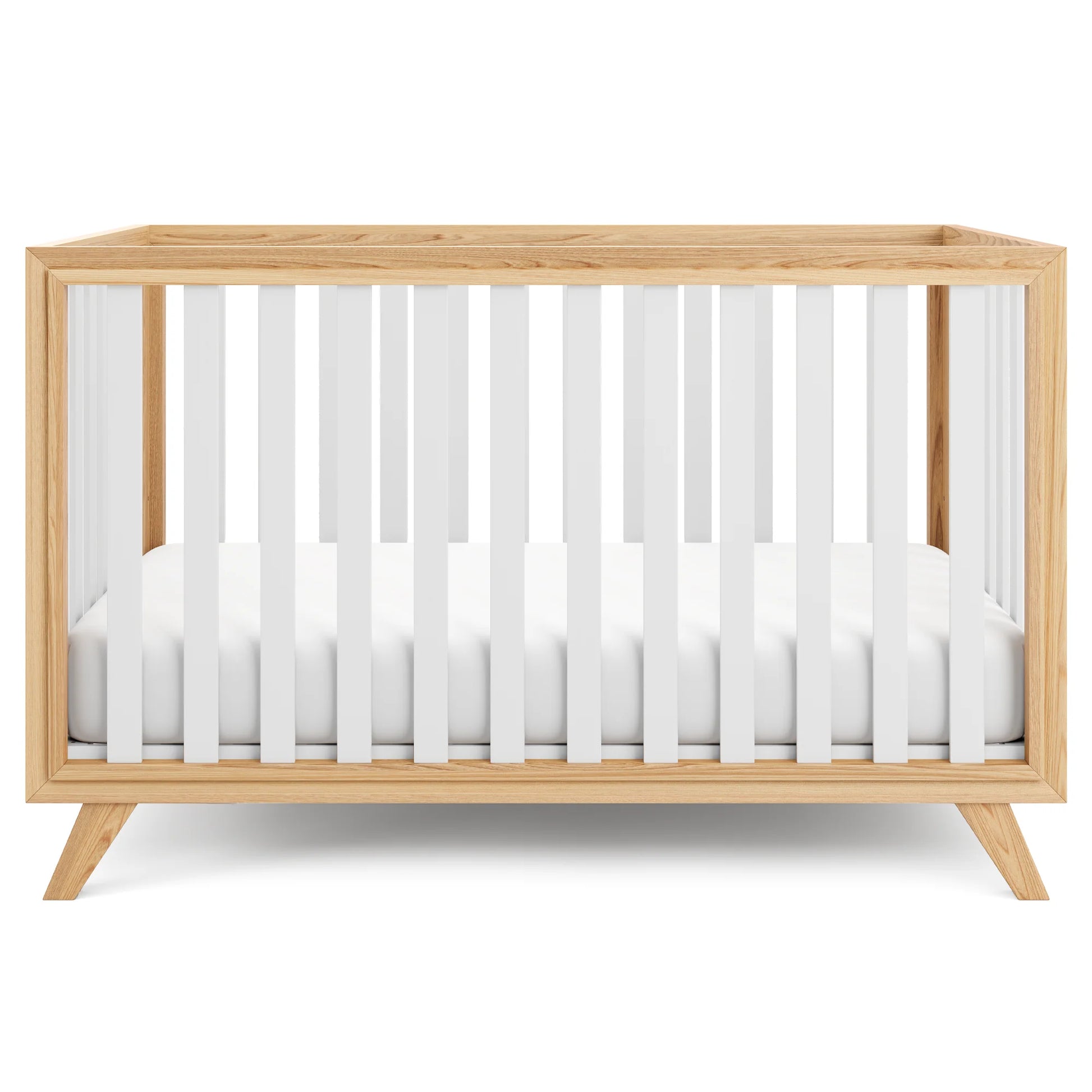 Comfy Cubs Baby Crib for 0 to 3 Years - White Bars and Frame and Natural Wood Leg