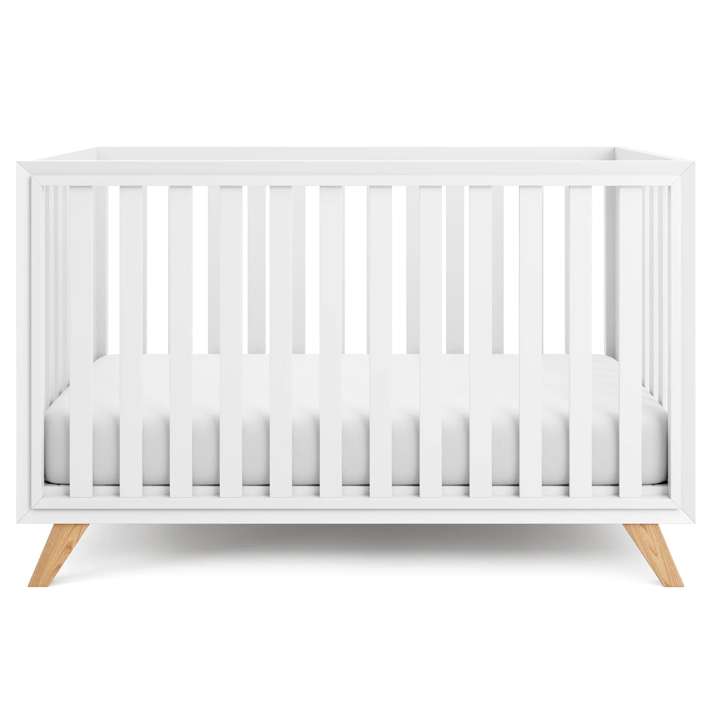 Comfy Cubs Baby Crib for 0 to 3 Years - White Bars and Frame and Natural Wood Leg
