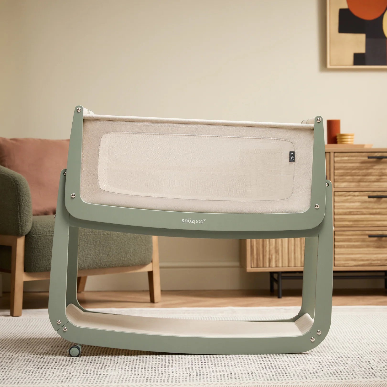 SnuzPod5 Bedside Crib - Sage