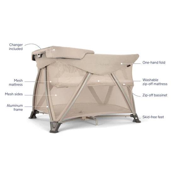 Nuna SENA Aire Playard with Zip-Off Bassinet + Changer (One Box) - Biscotti