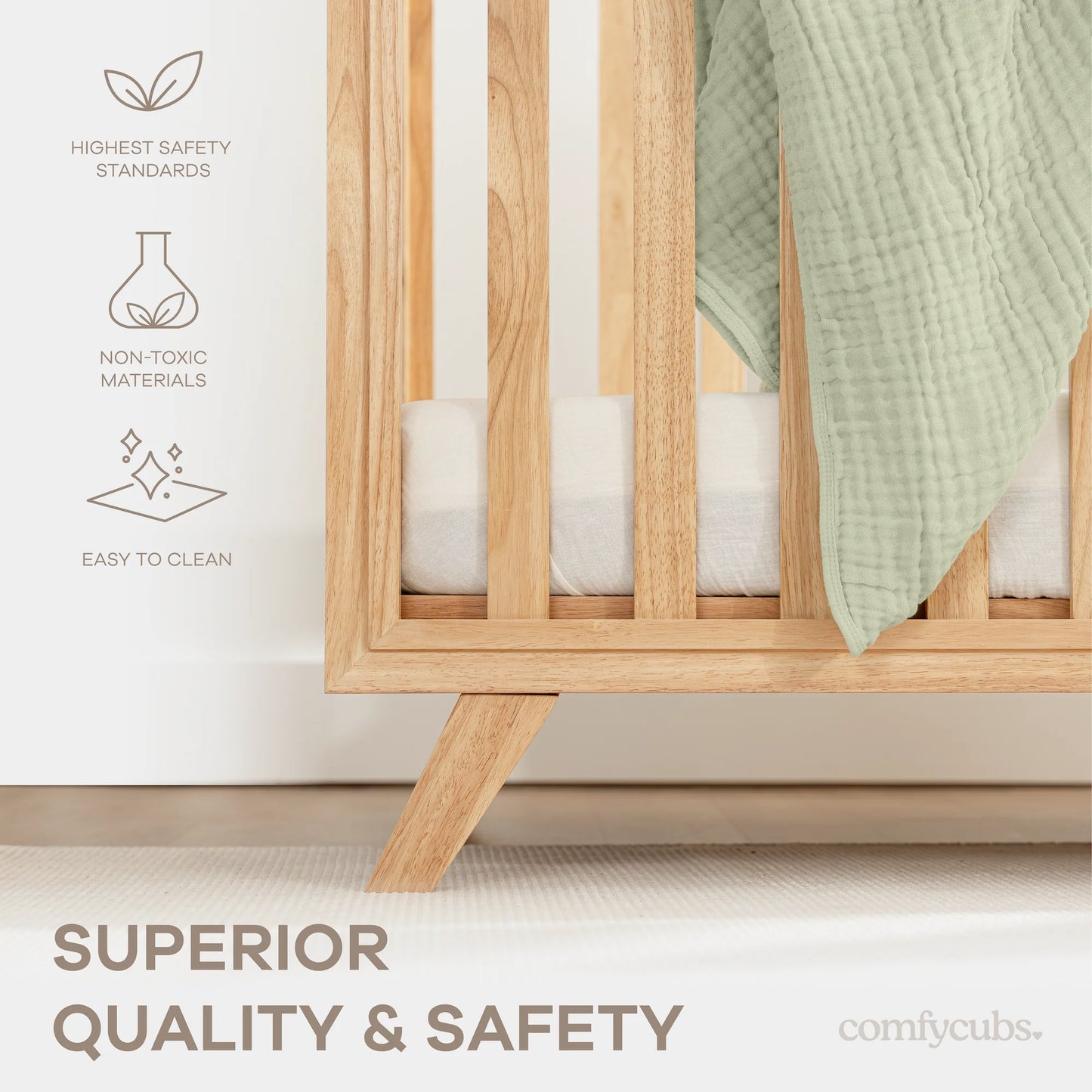 Comfy Cubs Baby Crib for 0 to 3 Years - Natural Wood