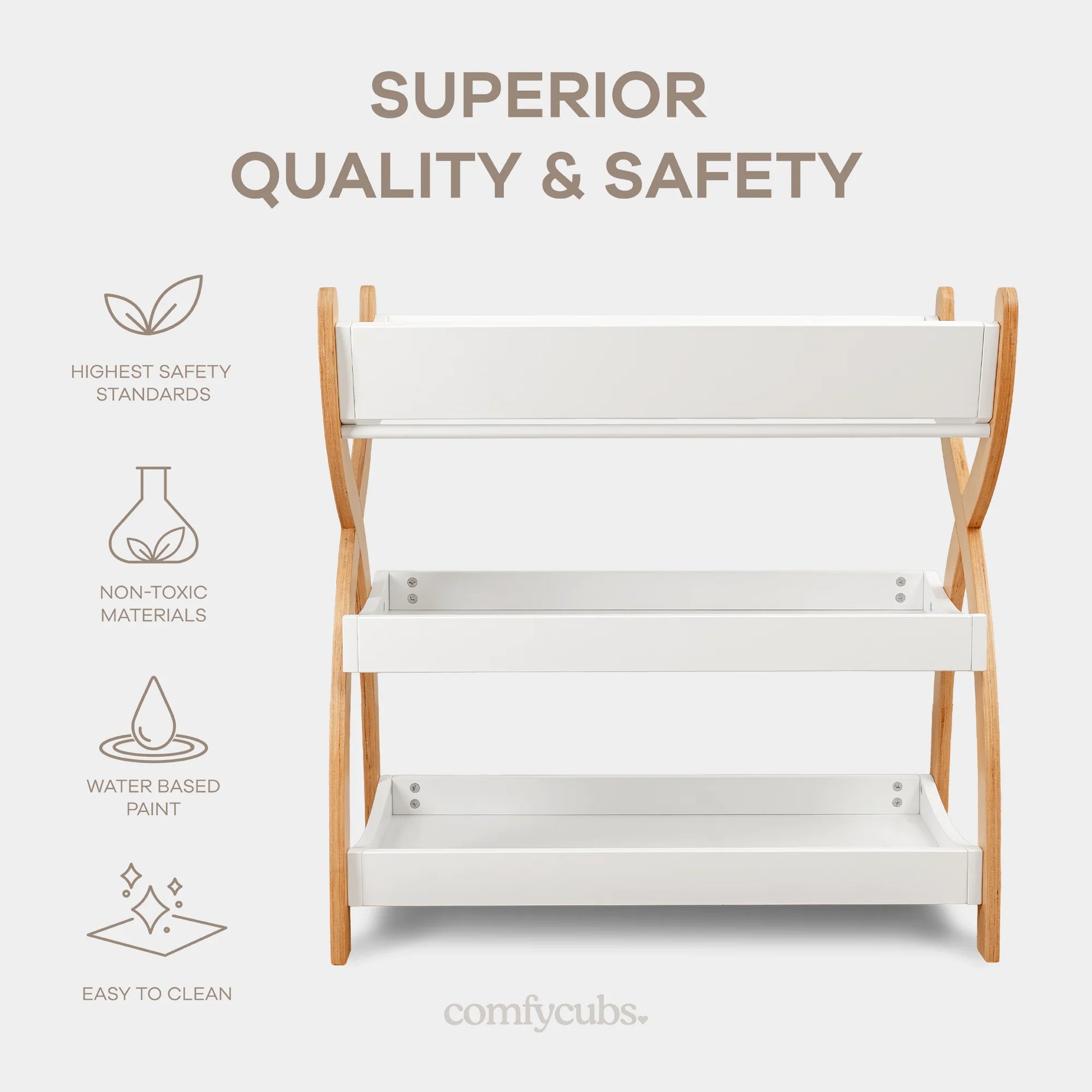 Baby Changing Table by Comfy Cubs - White With Natural Wood Legs