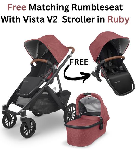 Uppababy Vista V2 Stroller and FREE V2 Rumbleseat - Ruby