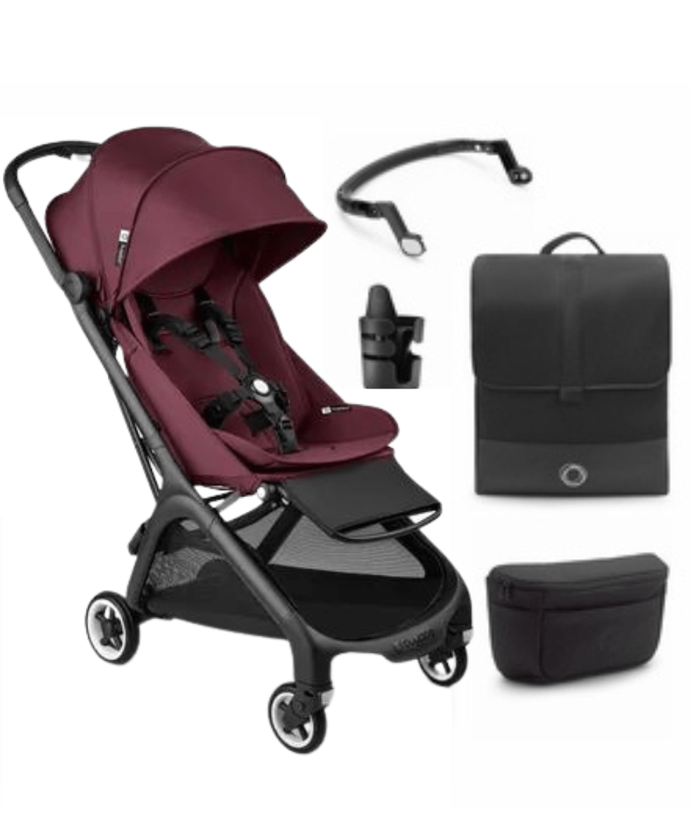 Bugaboo Butterfly Complete Compact Stroller + Essentials Bundle - Black / Dark Cherry