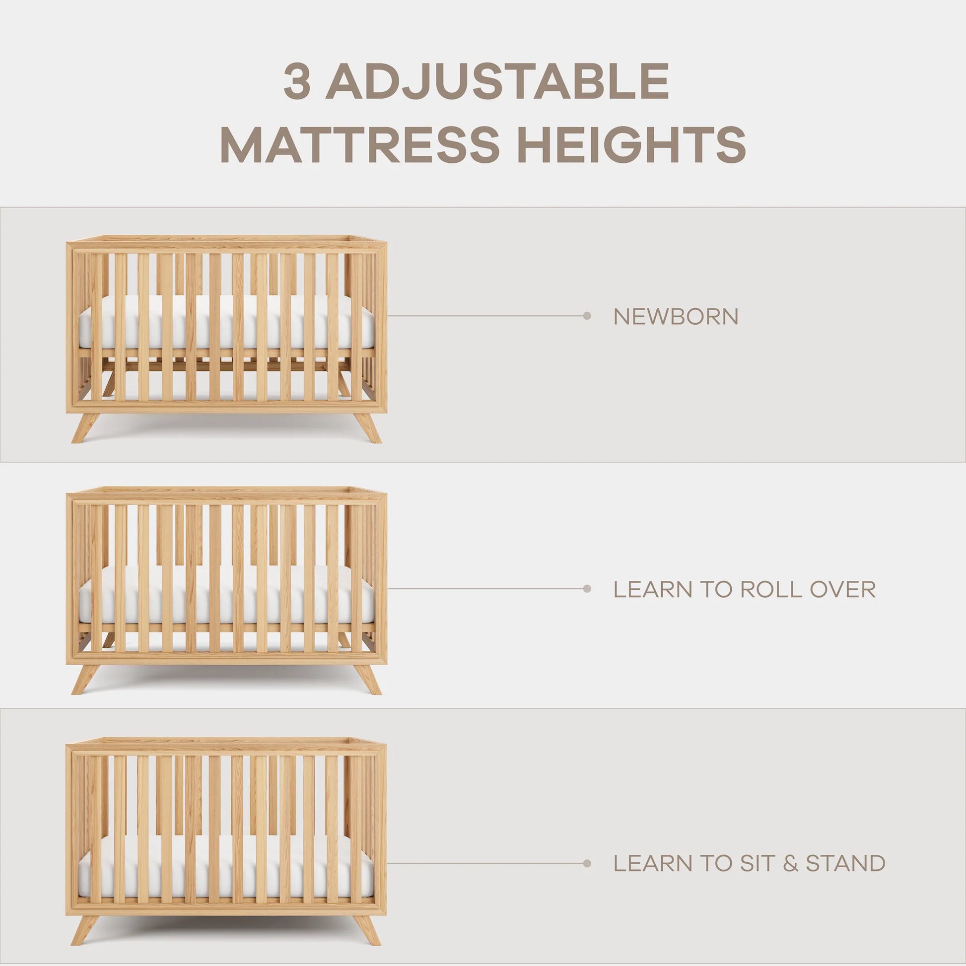 Comfy Cubs Baby Crib for 0 to 3 Years - Natural Wood