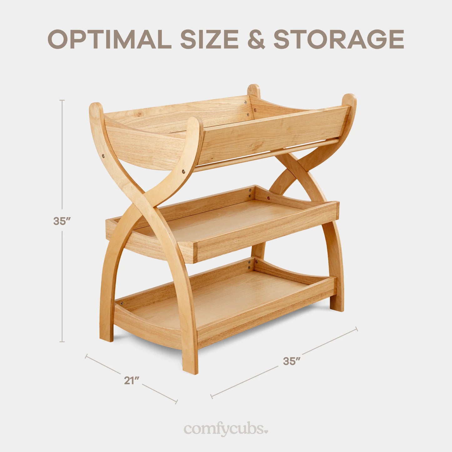 Baby Changing Table by Comfy Cubs - Natural Wood Changing Table