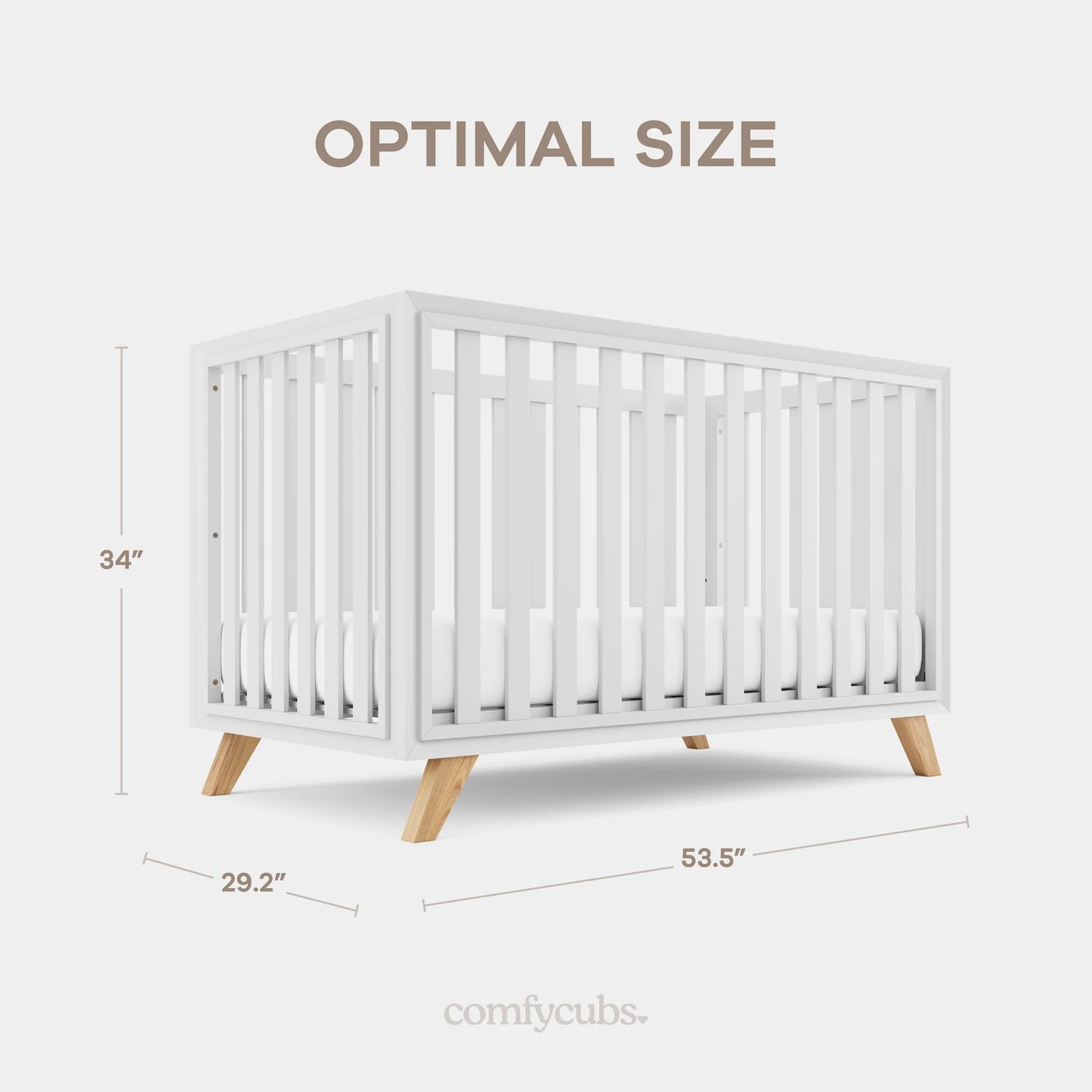 Comfy Cubs Baby Crib for 0 to 3 Years - White Bars and Frame and Natural Wood Leg