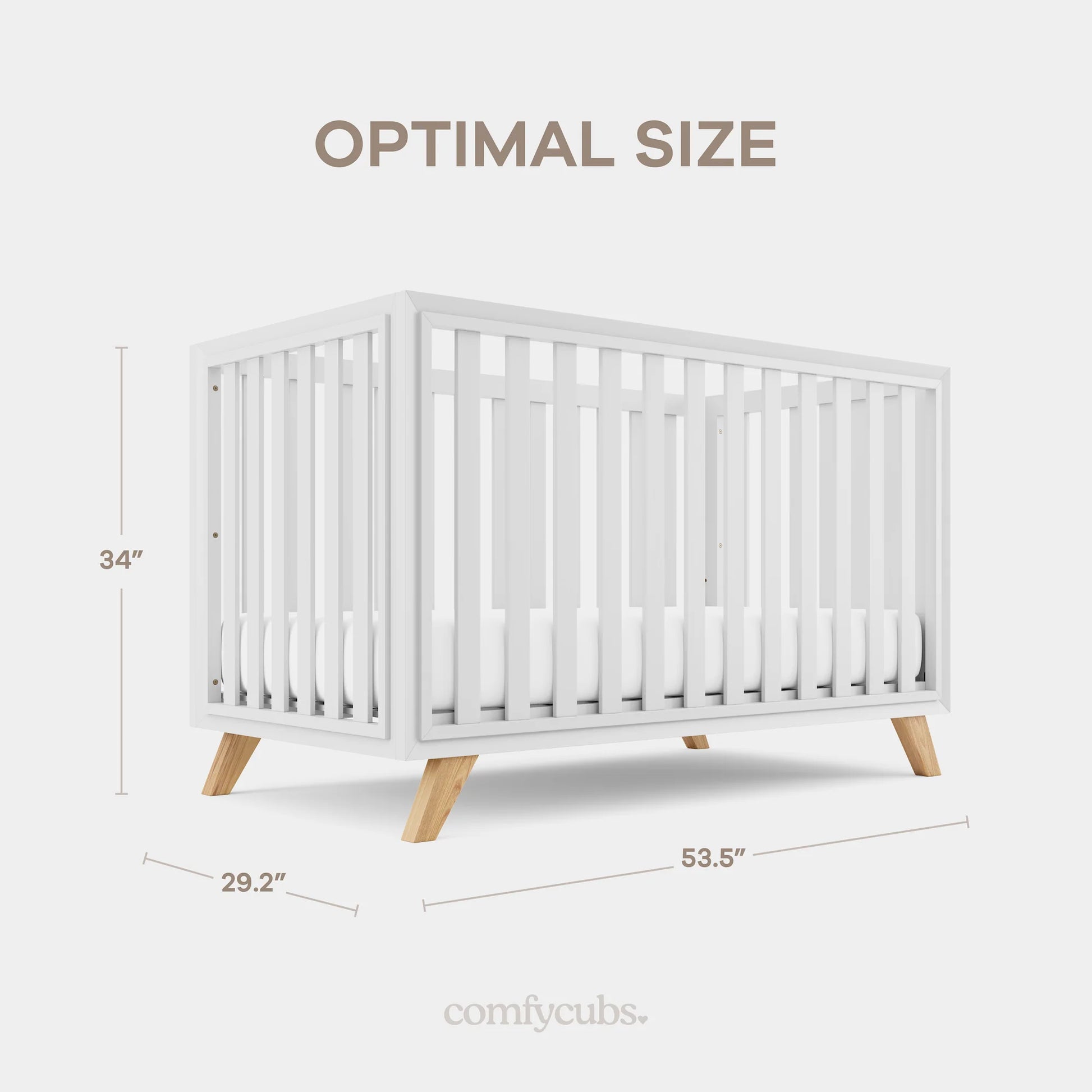 Comfy Cubs Baby Crib for 0 to 3 Years - White Bars and Frame and Natural Wood Leg