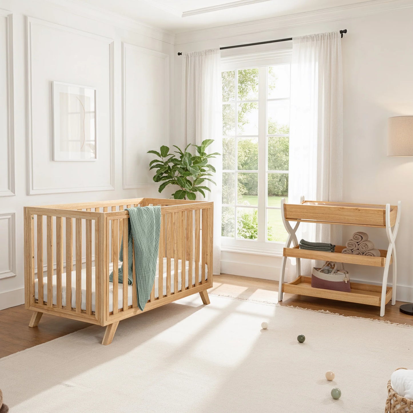 Comfy Cubs Baby Crib for 0 to 3 Years - Natural Wood