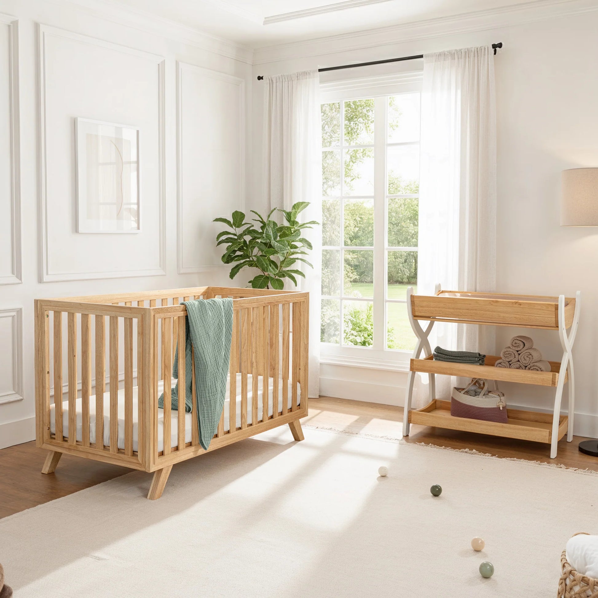 Comfy Cubs Baby Crib for 0 to 3 Years - Natural Wood