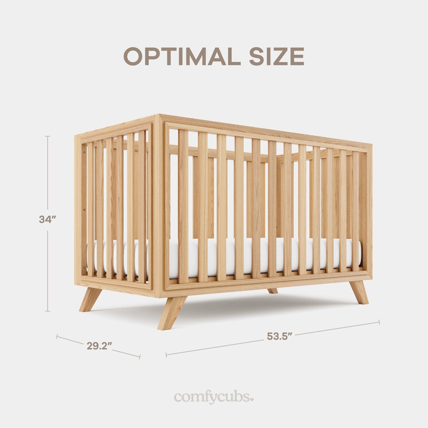 Comfy Cubs Baby Crib for 0 to 3 Years - Natural Wood