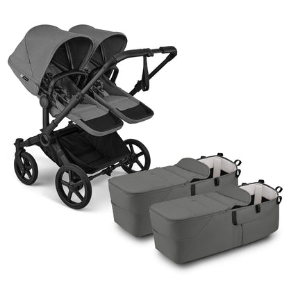 Bugaboo Donkey 6 Twin Complete Stroller Bundle - Black / Moon Grey / Moon Grey D6-TWIN-100370031