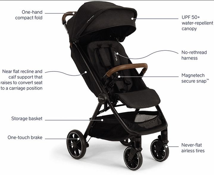 Nuna TRVL LX Self-Folding Compact Stroller - Caviar