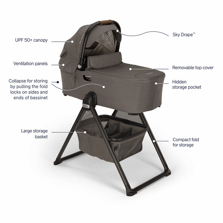 Nuna DEMI Next Bassinet + Stand - Granite