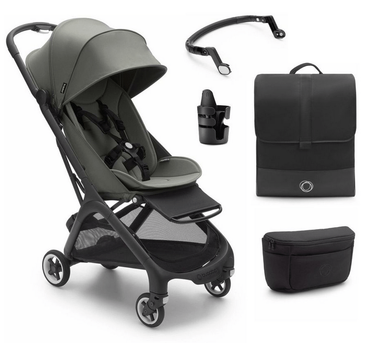 Bugaboo Butterfly Complete Compact Stroller + Essentials Bundle - Black / Forest Green 100025001-ESSENTIALS