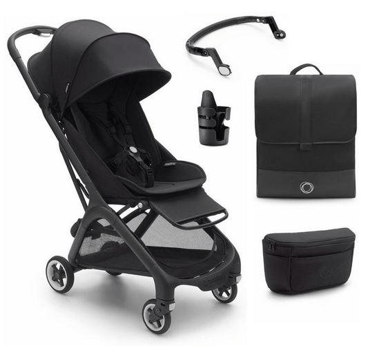 Bugaboo Butterfly Complete Compact Stroller + Essentials Bundle - Black / Midnight Black