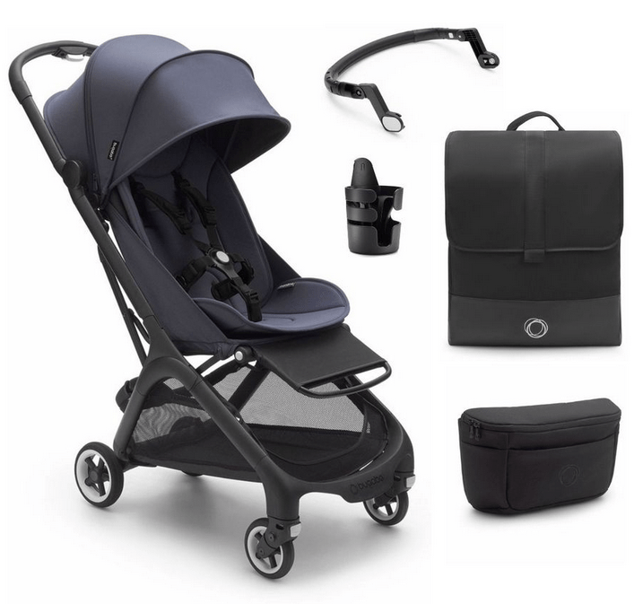 Bugaboo Butterfly Complete Compact Stroller + Essentials Bundle - Black / Stormy Blue