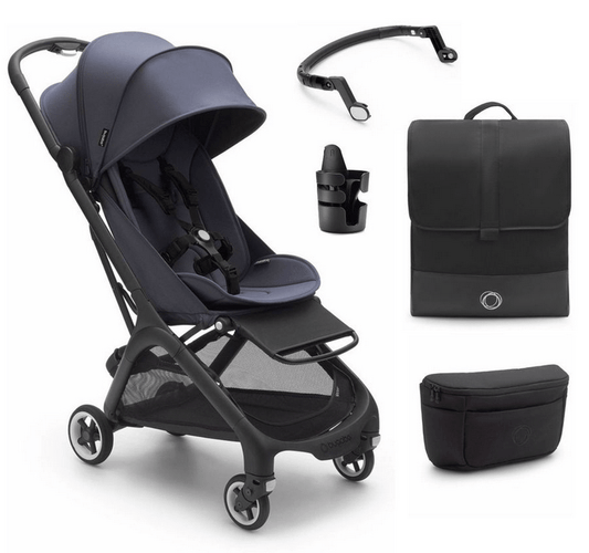 Bugaboo Butterfly Complete Compact Stroller + Essentials Bundle - Black / Stormy Blue 100025006-ESSENTIALS