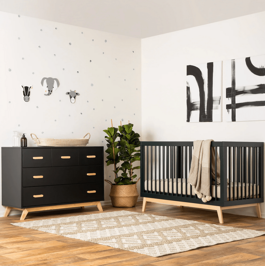 DaDaDa Soho 3-in-1 Convertible Crib - Black + Natural