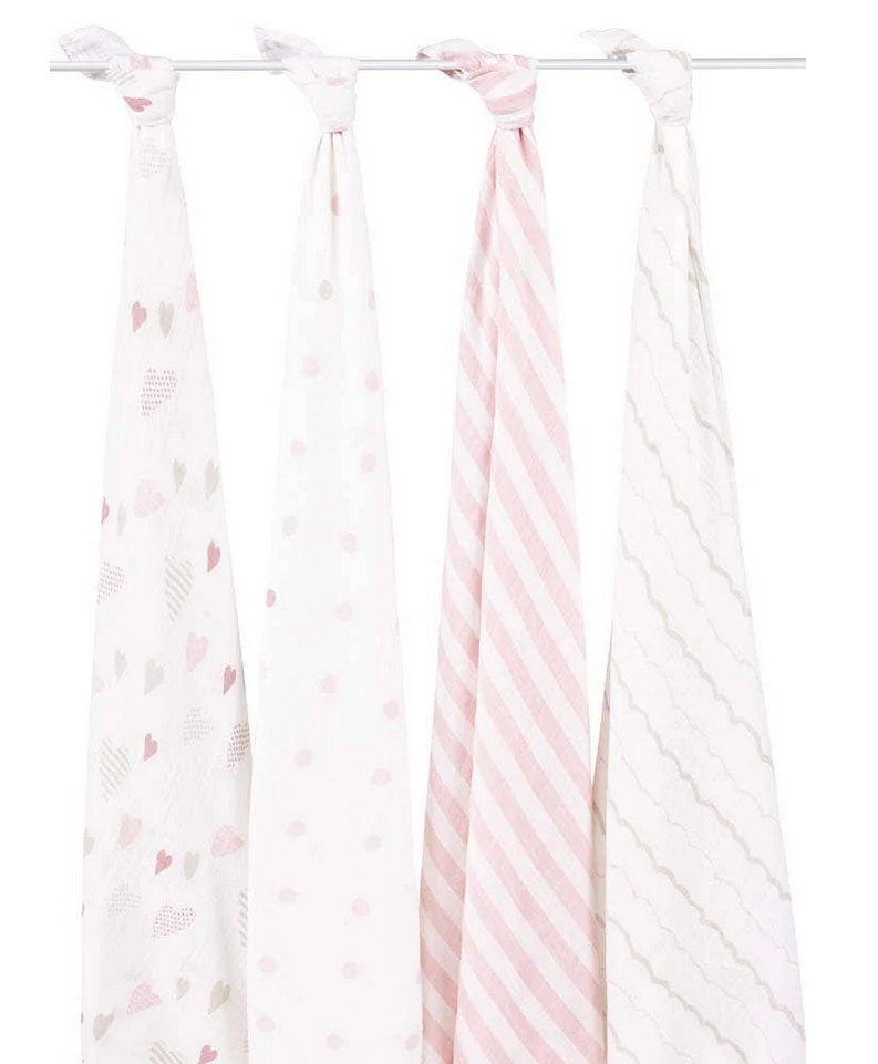 Aden and Anais Organic Cotton Swaddles 4 Pack - Heart Breaker