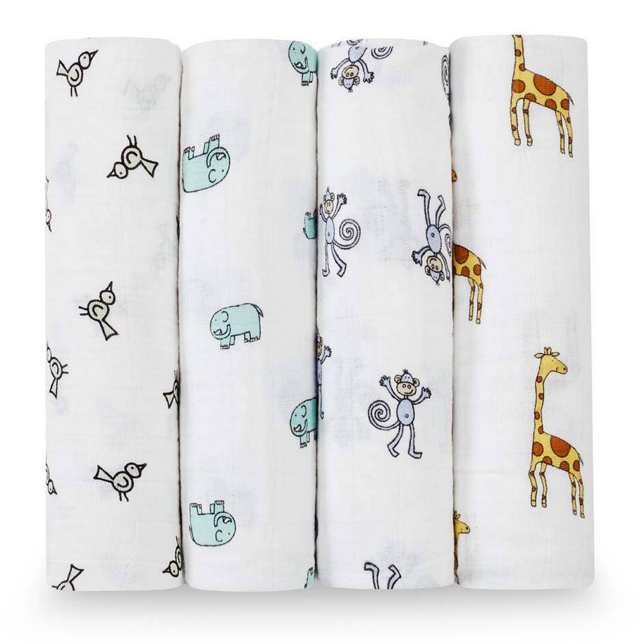 Aden and Anais Organic Cotton Swaddles 4 Pack - Jungle Jam