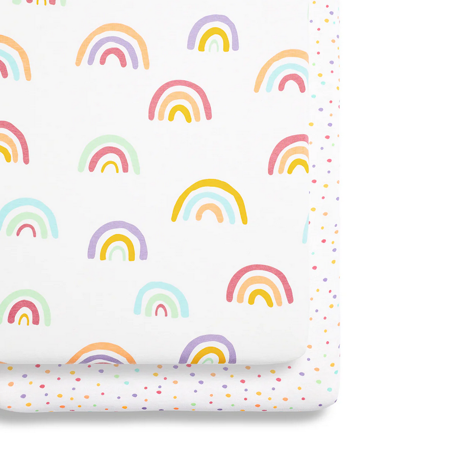 Snuz Bassinet 2 Pack Fitted Sheets - Multi Rainbow