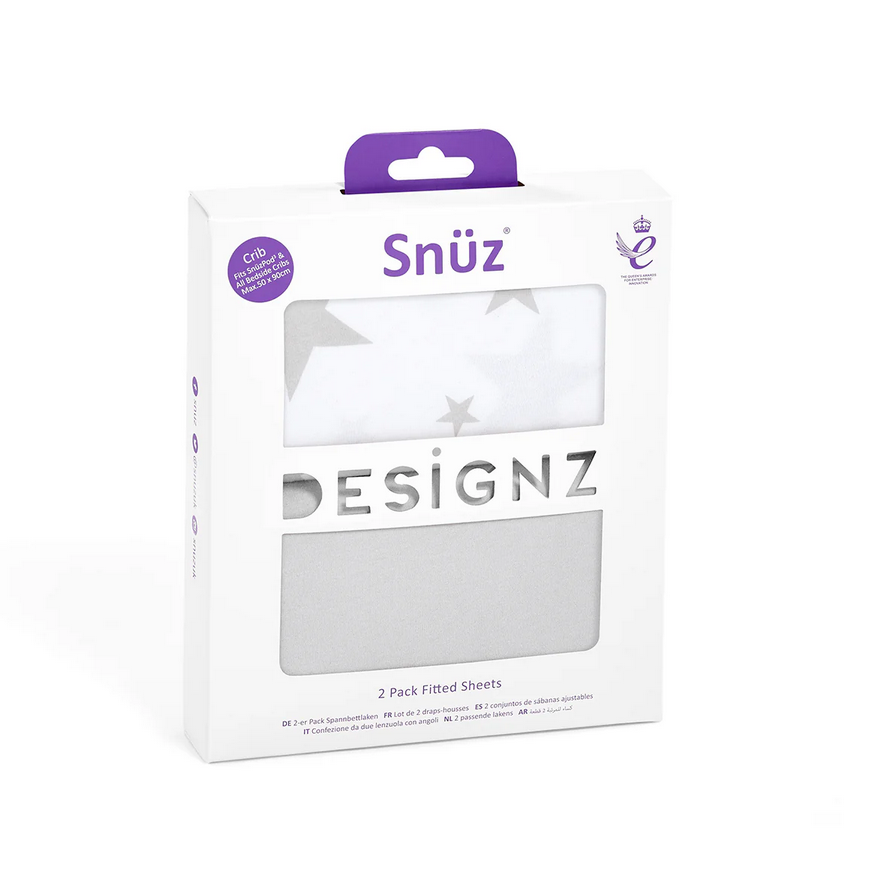 Snuz Bassinet 2 Pack Fitted Sheets - Gray Star