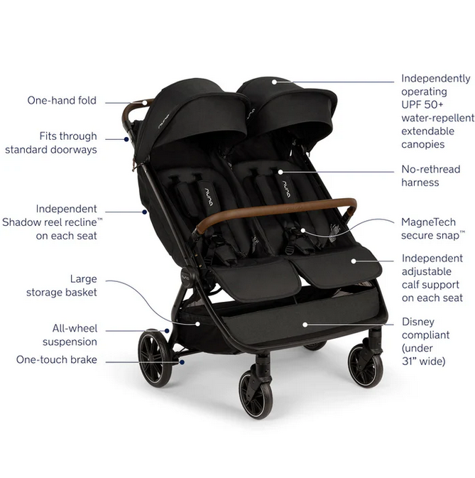 Nuna TRVL Dubl Stroller - Caviar/Chocolate