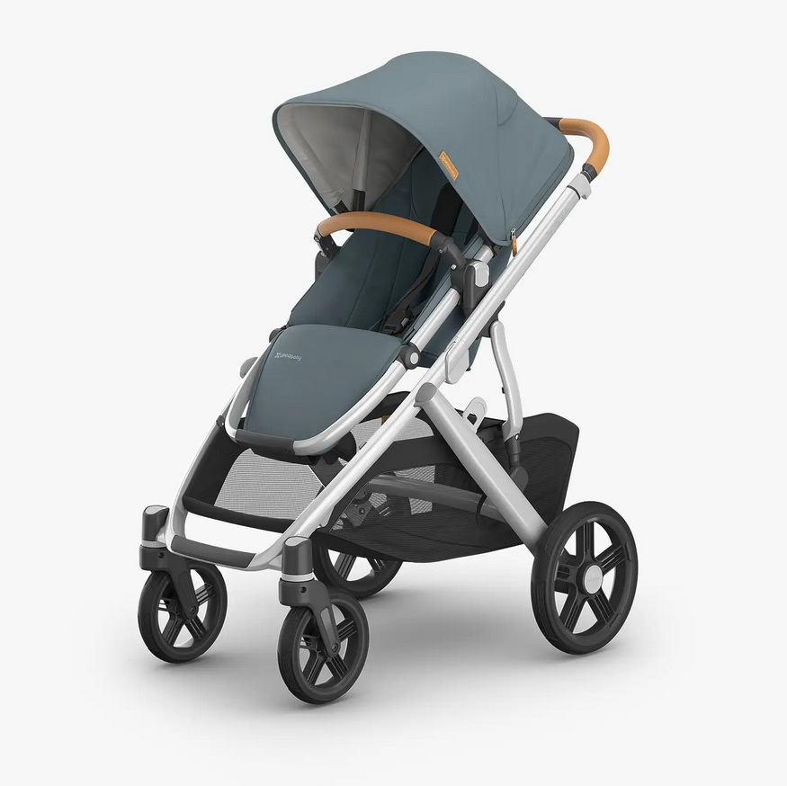 Uppababy Vista V3 Stroller - Callum - Stone Blue |Silver Frame | Sand Leather