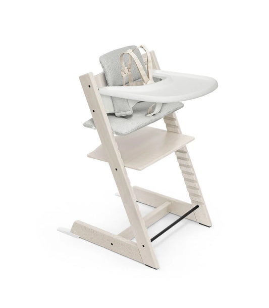 Tripp Trapp Complete High Chair and Cushion with Stokke Tray - Whitewash / Nordic Grey