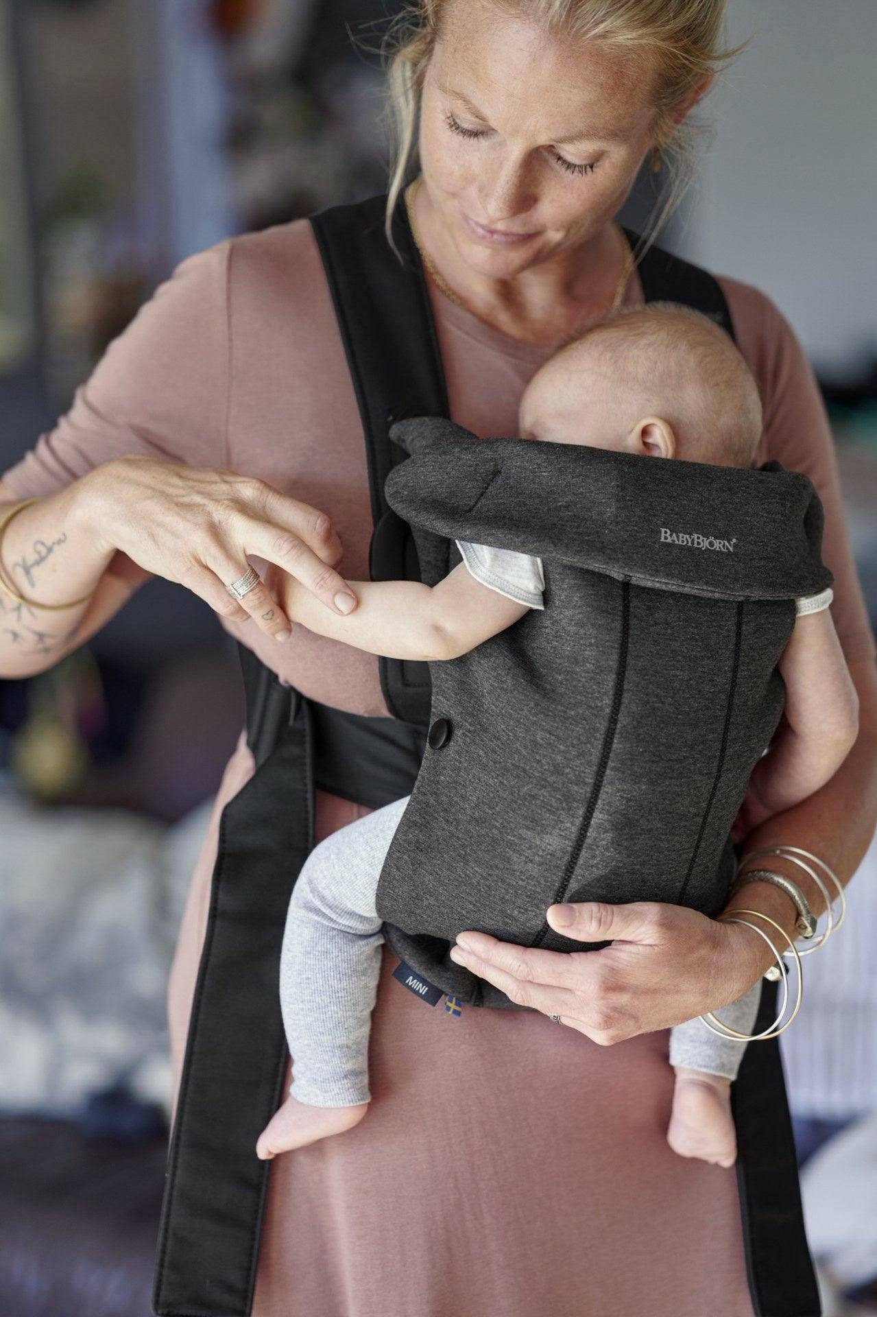 Baby Bjorn Baby Carrier Mini, 3D Jersey - Charcoal - Traveling Tikes 