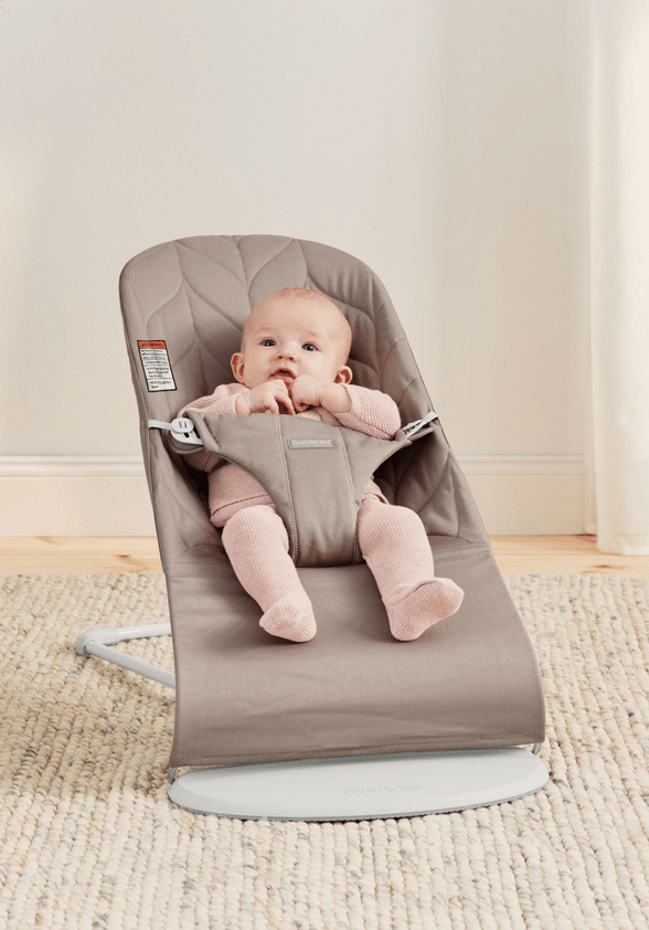 Baby Bjorn Bouncer Bliss, Light Grey Frame, Petal Quilt Cotton - Sand Grey - Traveling Tikes 