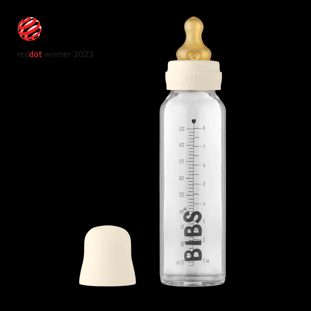 Baby Glass Bottle Complete Set 225ml - Ivory - Traveling Tikes 