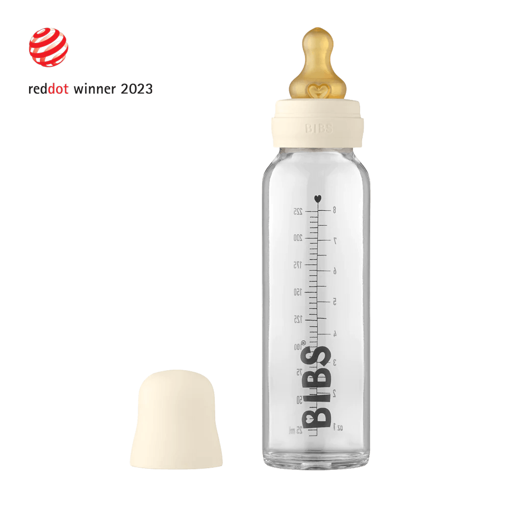 Baby Glass Bottle Complete Set 225ml - Ivory - Traveling Tikes 