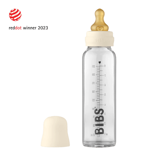 Baby Glass Bottle Complete Set 225ml - Ivory - Traveling Tikes 